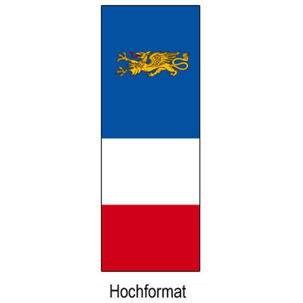 Fahne der Stadt Rostock im Hochformat