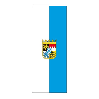 Bayern Streifenfahne mit Wappen im Hochformat |
